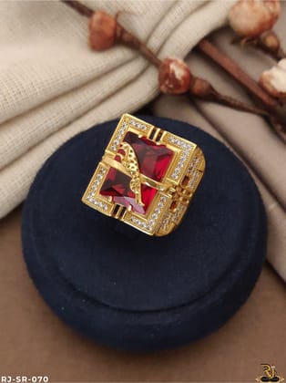 Diamond Design Jaguar red stone Gold Plated Men’s Ring-SR-070-20