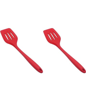 Baskety Silicone Slotted Flipping Lifting Heat Resistant Spatula ( Pack of 2,Red )
