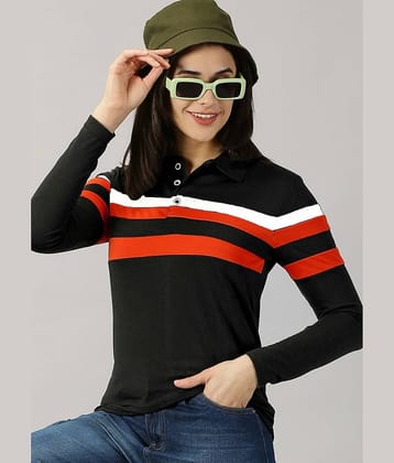 AUSK Women Cotton Blend Colorblock Regular Fit Polo Collar T-Shirt ( Black )