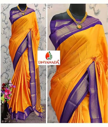 Mysstre Cotton Silk Woven Saree With Unstitched Blouse Piece ( Orange )