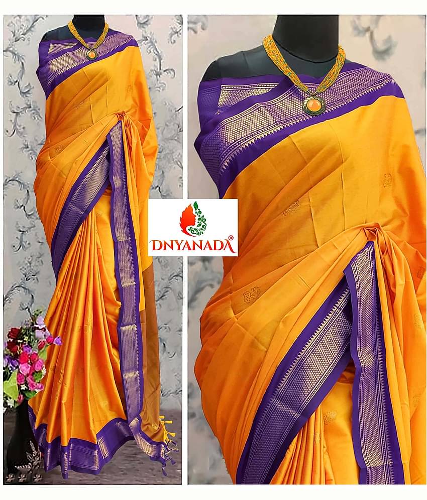 Mysstre Cotton Silk Woven Saree With Unstitched Blouse Piece ( Orange )