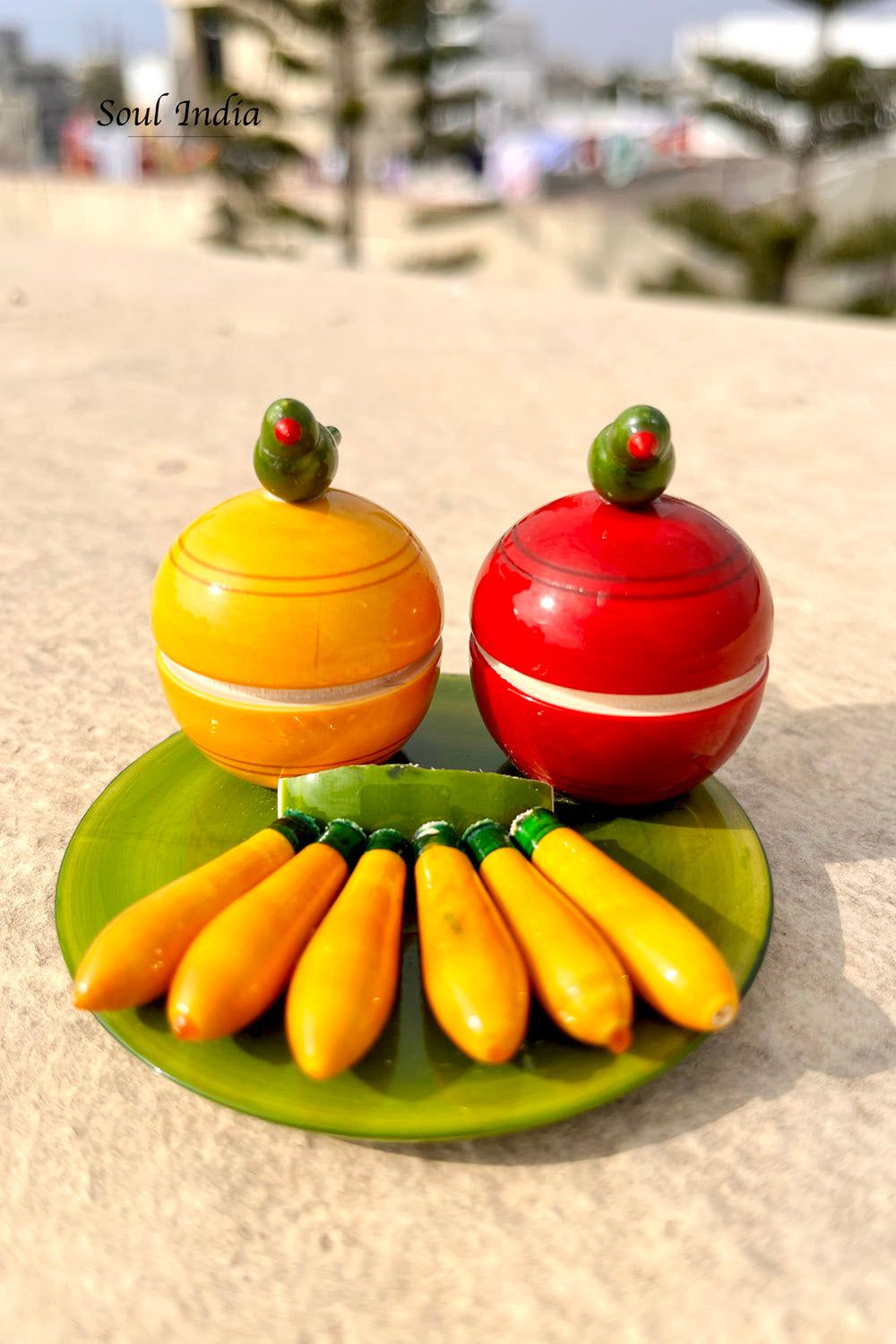 Handcrafted GI TAGGED ETTIKOPAKKA Wooden Haldi Kumkum Set With Detachable Head