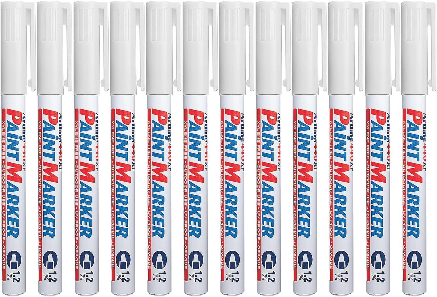 Artline 440XF Paint Markers for Wood, Plastic, and Canvas, The Ideal Waterproof Marker for Indoor/Outdoor Applications, Opaque Permanent Markers with 1.2 mm Bullet Tip, White, Pack of 12
