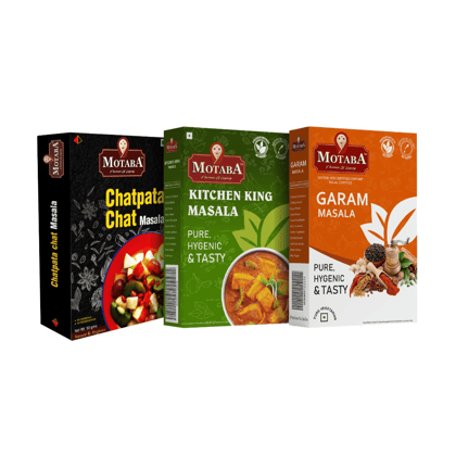 MOTABA Garam Masala, Kitchen King Masala & Chatpata Chat Masala, 100 gm Each - Pack of 3