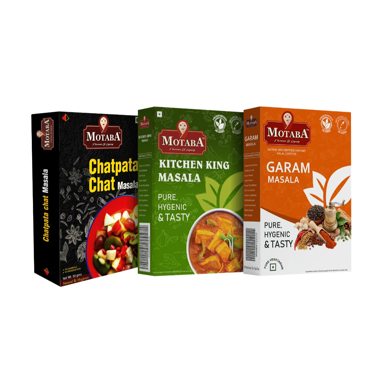 MOTABA Garam Masala, Kitchen King Masala & Chatpata Chat Masala, 100 gm Each - Pack of 3