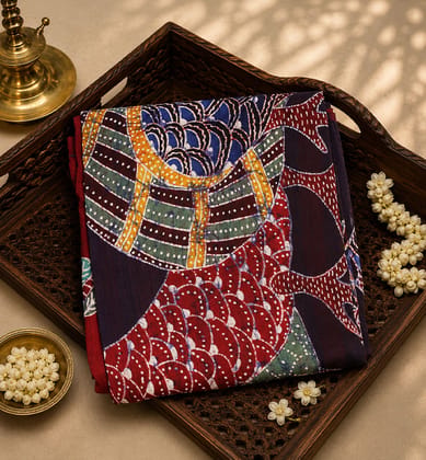 Handcrafted Batik Print Maheshwari Cotton By Silk Saree