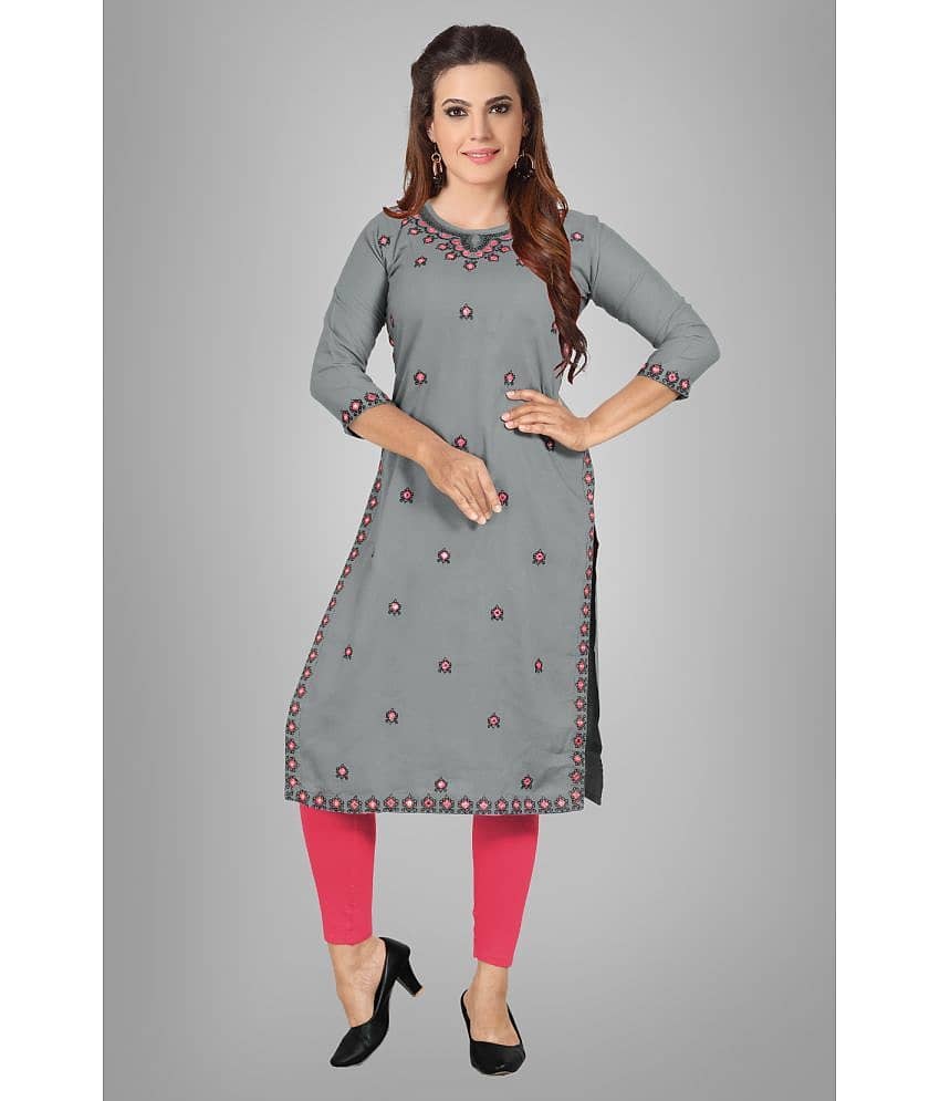 Kapadia - Grey Rayon Women's Straight Kurti ( Pack of 1 )