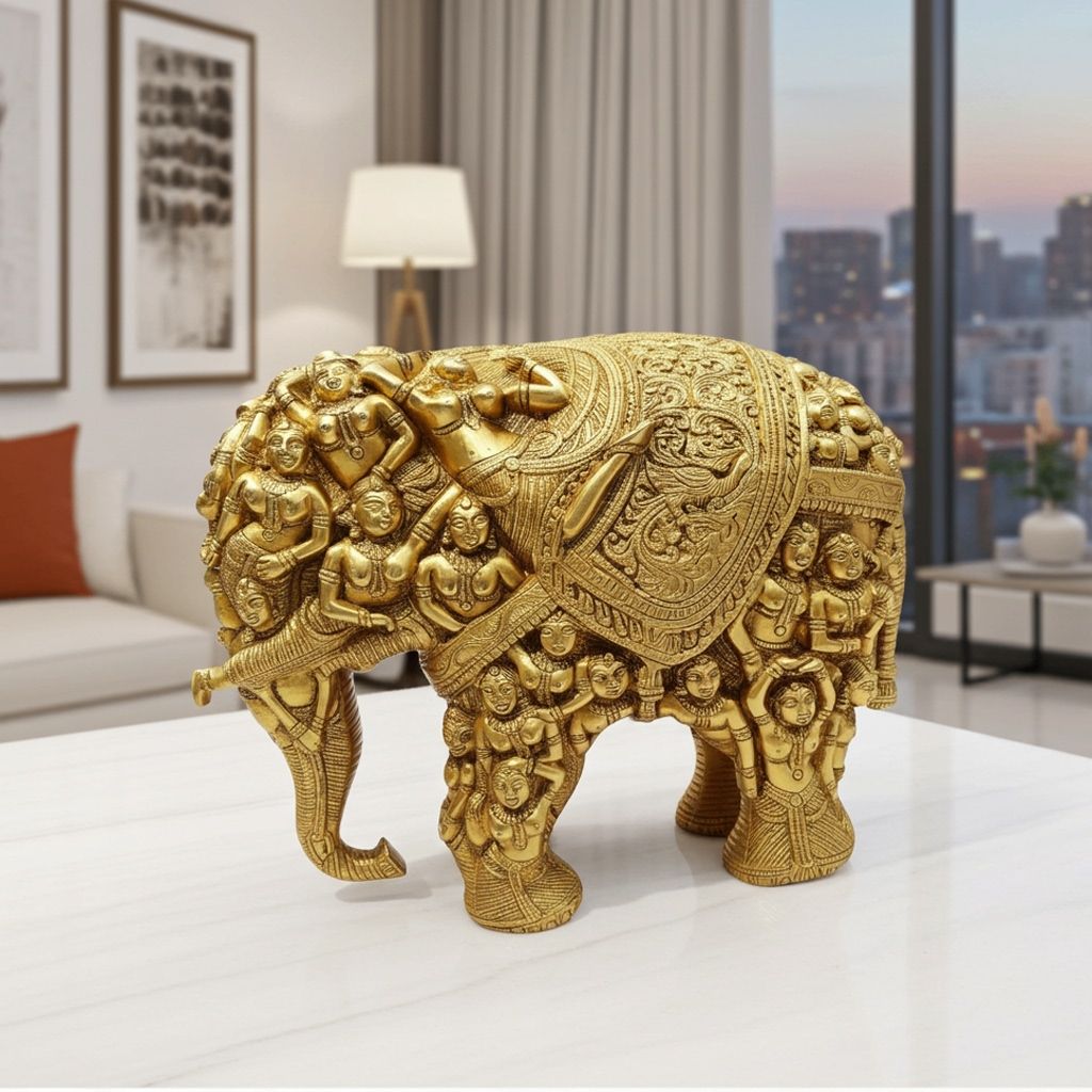 Brass Showpiece Elephant Statue, Height : 13 Inch (BSMAS387 A)