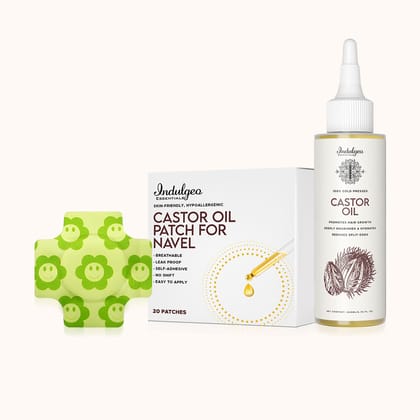 Combo: 100% Cold Pressed Castor Oil (200ml) + Navel Stick On Patches (20 units)