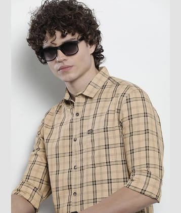 The Indian Garage Co. 100% Cotton Slim Fit Checks Full Sleeves Men's Casual Shirt - Beige ( Pack of 1 )
