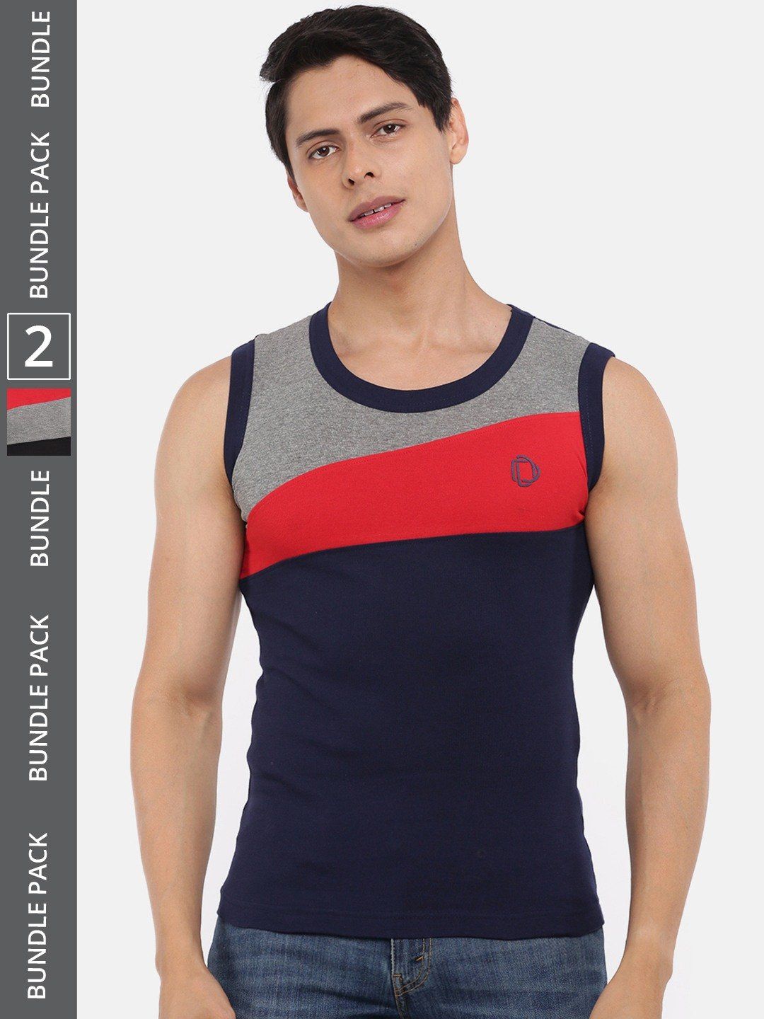 Men's Assorted Pack of 2 Solid Combed Cotton Racerback Styled Gym Vest
