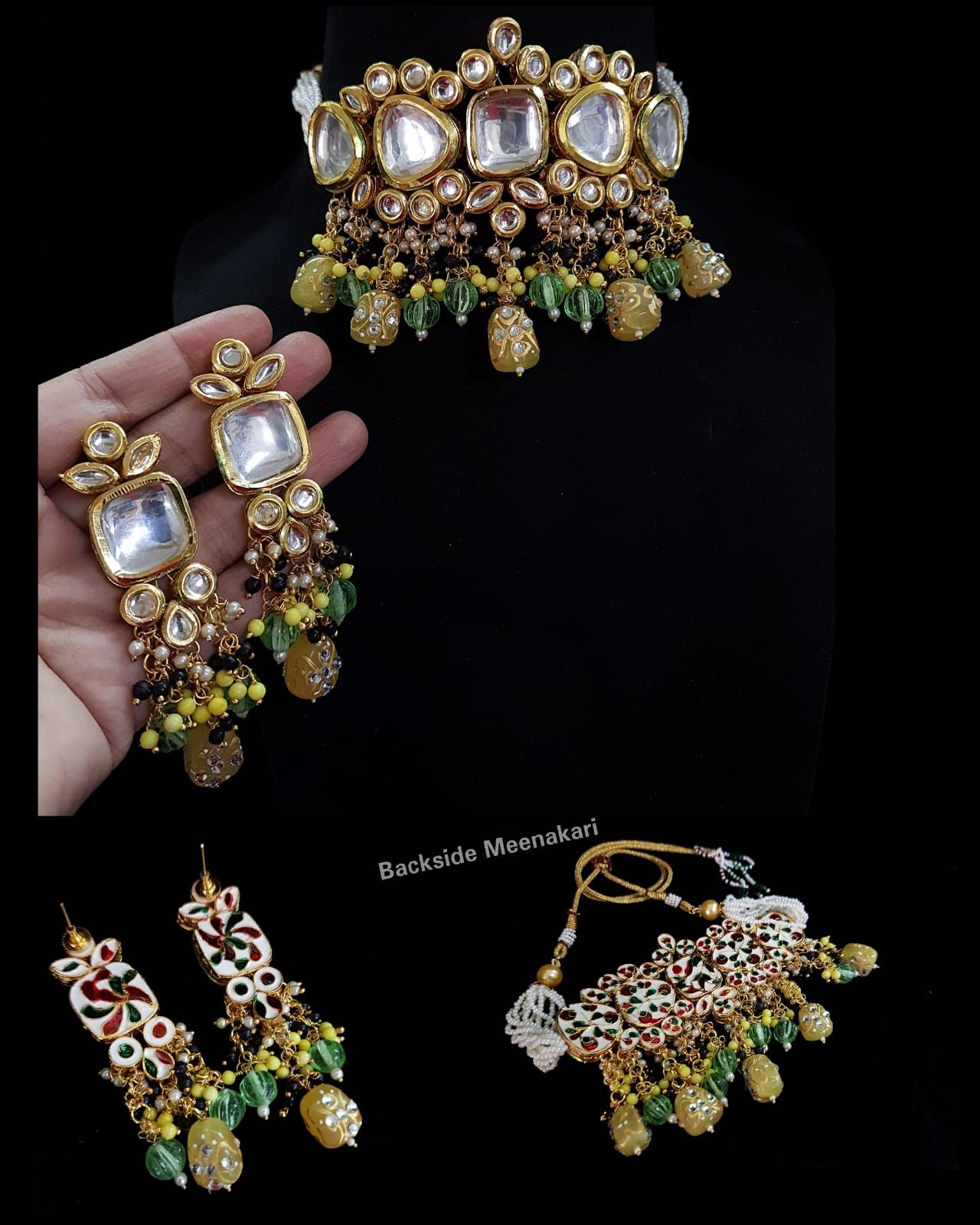 ZEVAR I Pearl & Beads Kundan Choker Necklace With Earrings
