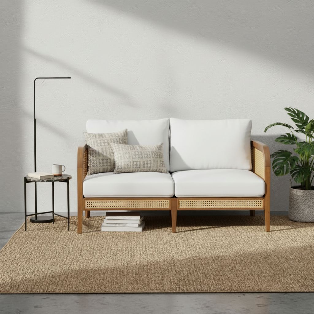 Natural Rattan & Solid Wood Outdoor Sofa