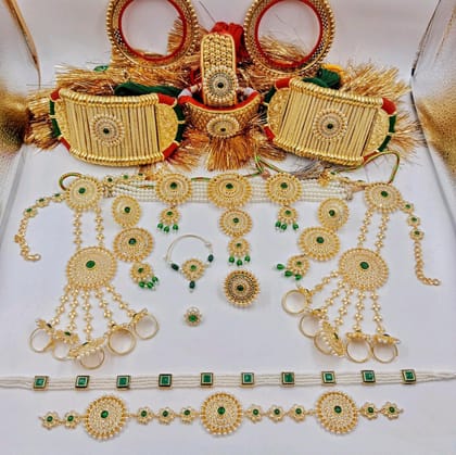 Royal Splendor: Gold-Plated Full Bridal Jewelry Set in Rajputi Design