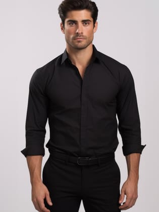 Black Formal Concealed Stretch Shirt-BLACK / S