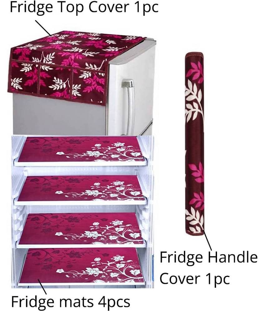 Generic PVC Floral Printed Fridge Mat & Cover ( 43 29 ) Pack of 6 - Purple