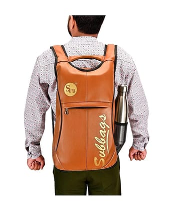 SVB BAG 15 Ltrs Faux Leather Backpack *For Boys & Girls ( Orange ) - Orange