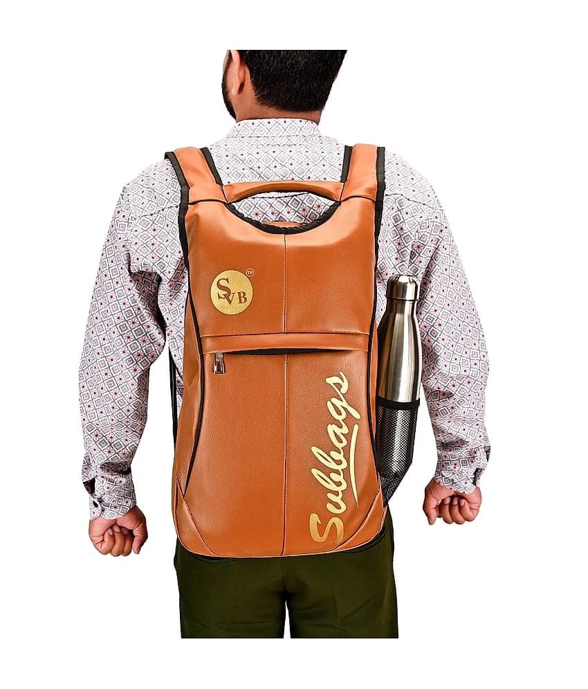 SVB BAG 15 Ltrs Faux Leather Backpack *For Boys & Girls ( Orange ) - Orange