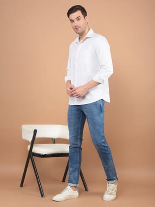 White Printed 100% Cotton Shirt-M / White