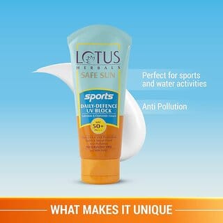Lotus Herbals Safe Sun Sports Daily-Defence Uv Block Spf 50 Pa+++ Calendula And Chamomile Paraben Free 40 Gm