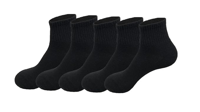 VOICI France Unisex Ankle Length Sports Socks for Wholeday Wearing Light weighted Black and White Solid Color Free Size - Black