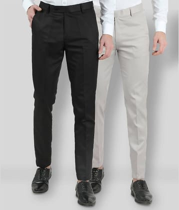 VEI SASTRE - Multicolor Cotton Blend Slim Fit Men's Formal Pants (Pack of 2)