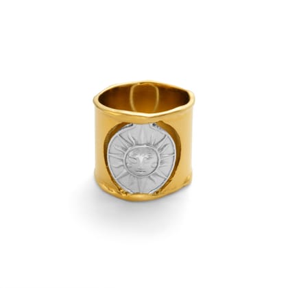 Sun 18K Gold Silver Stainless Steel Anti Tarnish Band Ring For Women-7
