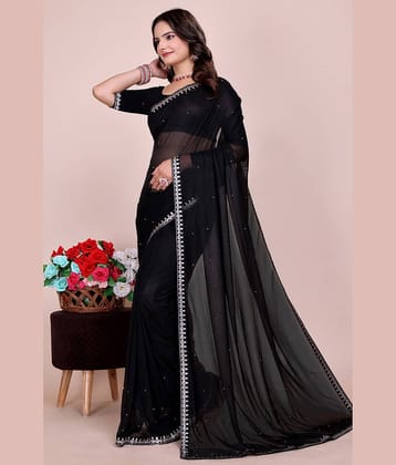 Samai Lycra Embellished Regular Saree With Unstitched Blouse Piece ( Black )