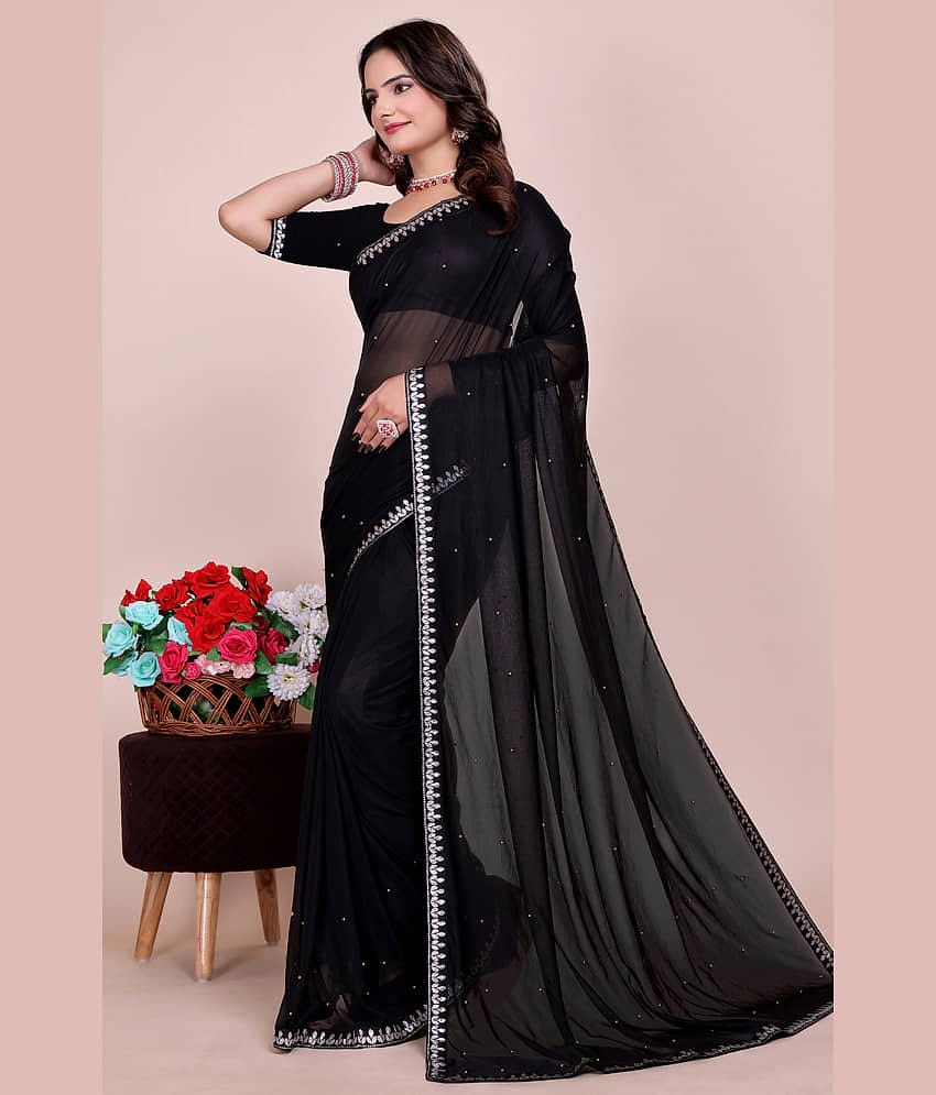 Samai Lycra Embellished Regular Saree With Unstitched Blouse Piece ( Black )