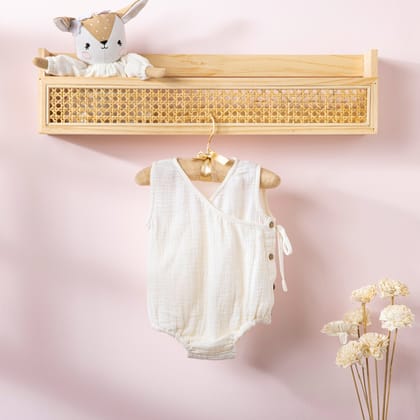 Poshaak Overlap Knotted Bodysuit - Off-White-Off white / 3-6 months