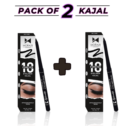 Moraze Combo Pack of 2 Smudge Proof  Waterproof Intense Black Kajal 0.7 GM