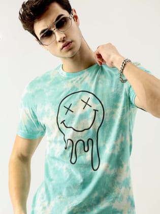 Smiley Tie Dye Green T-shirt-S / Neon Green