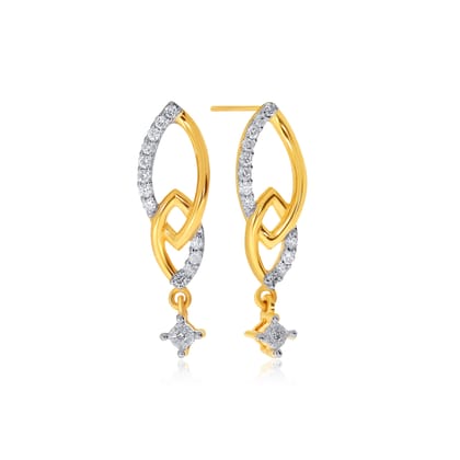 Senco Gold Twin Vision Glow Diamond Drop Earrings (1.5 gram / 0.13 Ct / HI-SI / 18K Yellow Gold)