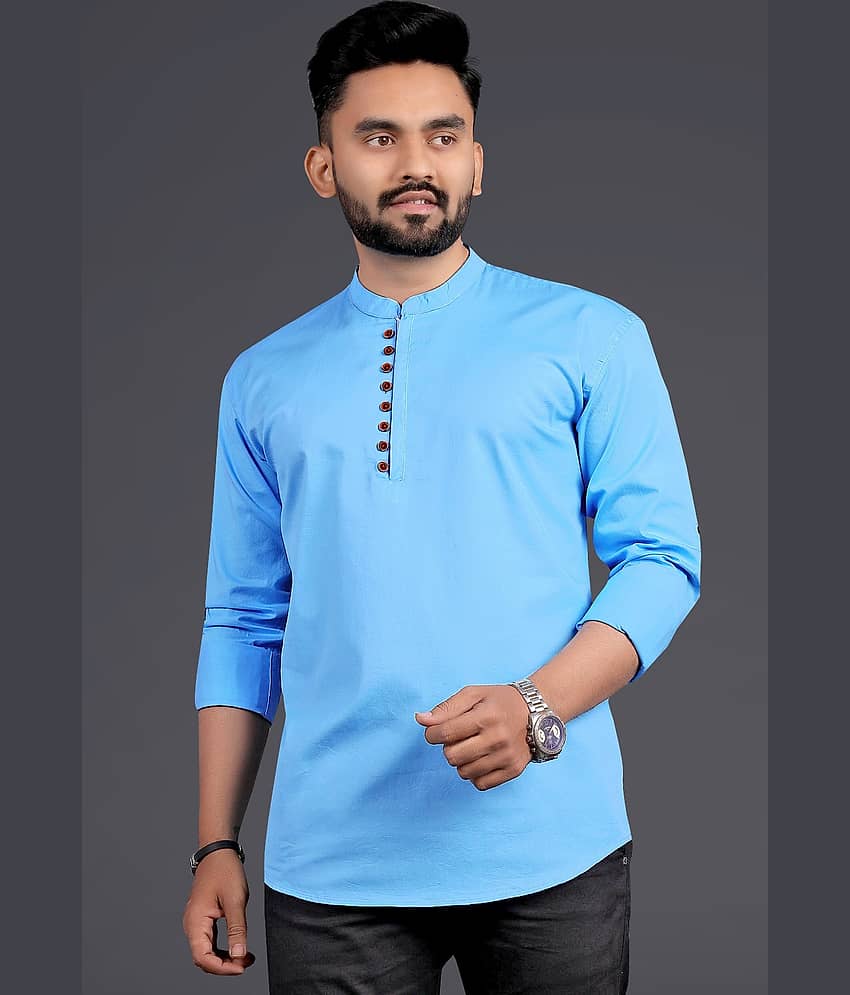 Nofilter Cotton Blend Plain Regular Kurta For Men ( Light Blue )