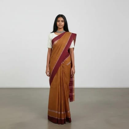 Narayanpet Handloom Cotton Saree in Mustard with Chikki Paras Border
