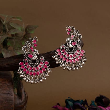 Silver Plated Peacock Designed Enamel Artwork With Beads Fas