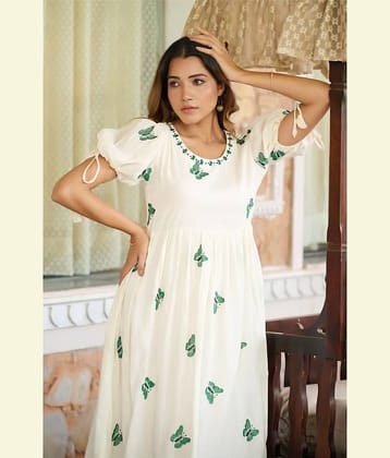 Vbuyz Women Cotton Embroidered A-line Dress ( Green )