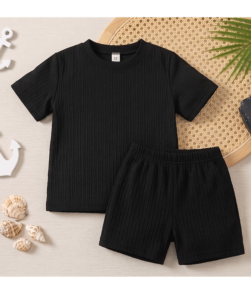 GTwo Boys Cotton Blend T-Shirt & Shorts Set ( Black , Pack of 1 )