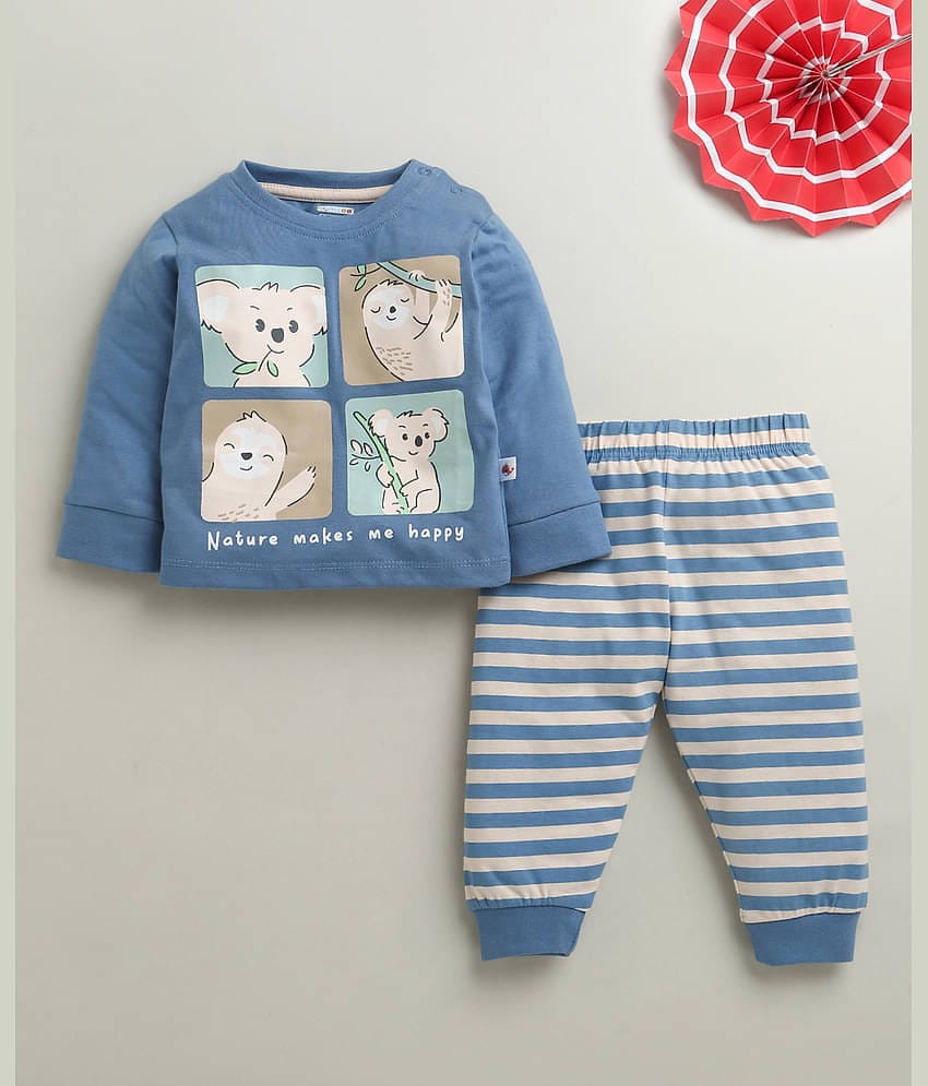 BUMZEE Pack of 1 Baby Boys 100% Cotton Tshirt & Pajama Set ( Blue )