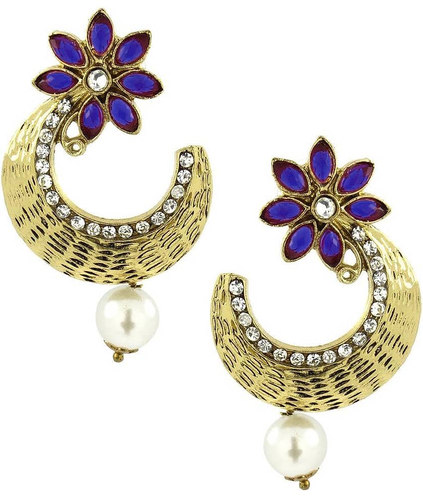 The Jewelbox Brass Gold Plating American diamonds Studded Multi Coloured Earrings