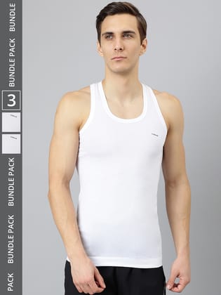 Men's White Pack of 3 Solid Combed Cotton Shrinkless Vest