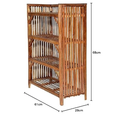 Cane Crafts Wooden Shelf Bamboo 4-Tier Kitchen Organizer Shoes&Slippers Rack Books Shelves Planter Stand Office File Cabinet Utility Rack for Doorway,Hallway,Entryway&Balcony,Brown