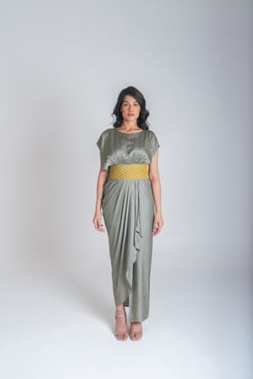 Yellow-Green Braided Cocktail Gown-XS