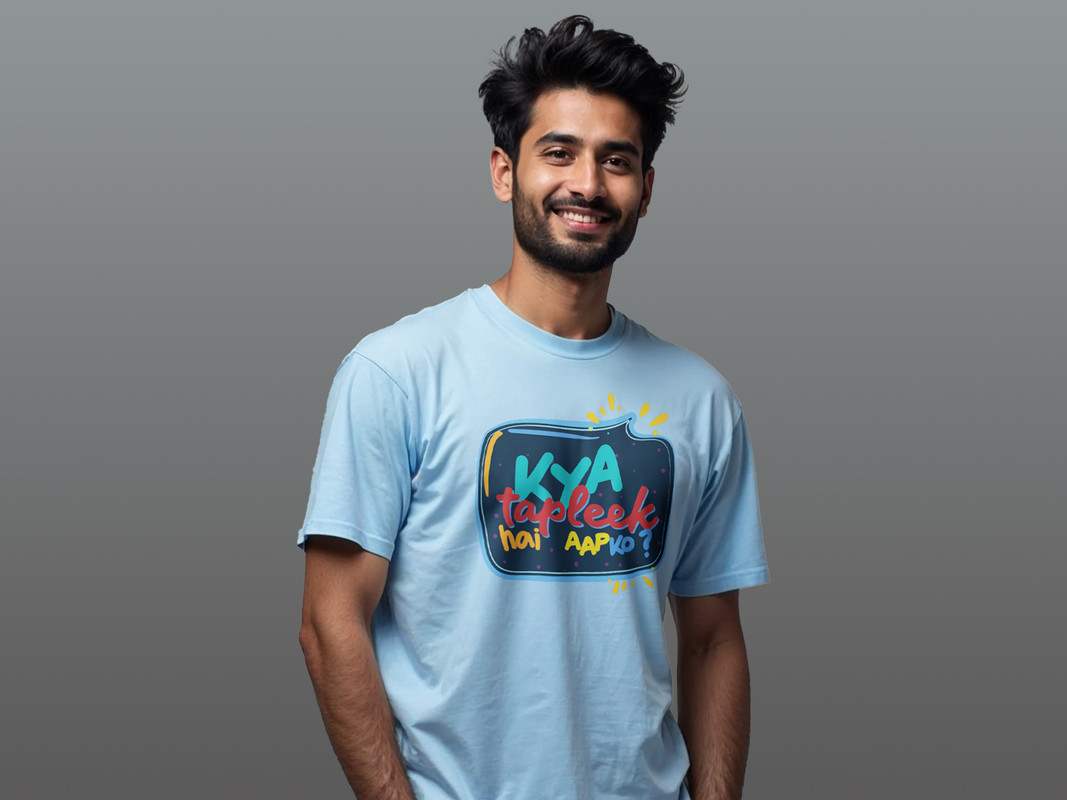 Taarak Mehta Ka Ooltah Chashmah| Regular Fit Front Printed Blue T-Shirts (KYA TAPLEEK HAI AAPKO)