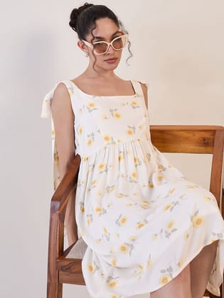White Floral Skater Dress-4XL