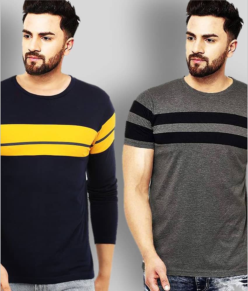Leotude Pack of 2 Cotton Regular Fit Men's T-Shirt ( Grey )