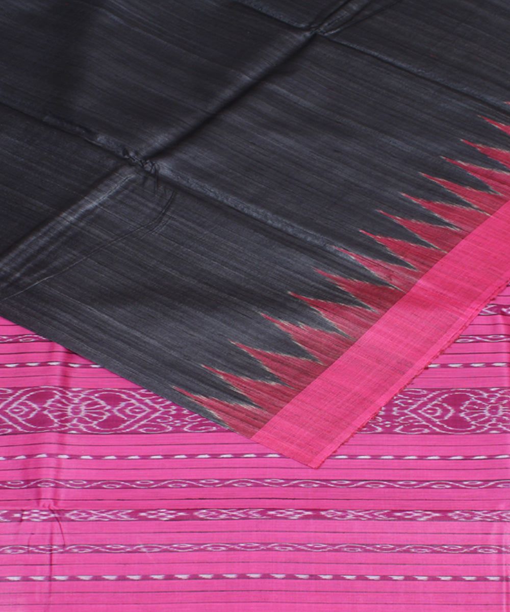 Black pink odisha ikat handwoven gopalpur tussar saree