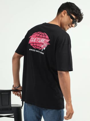 Men CULTURE JAM Printed Oversized T-Shirt-S / Black