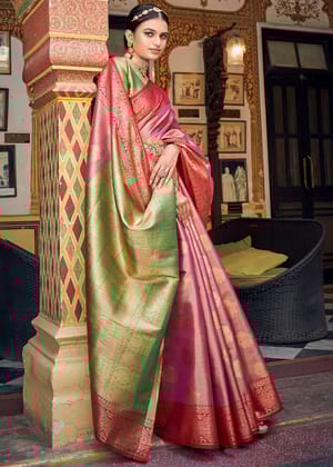Dusty Pink Woven Banarasi Brocade Silk Saree