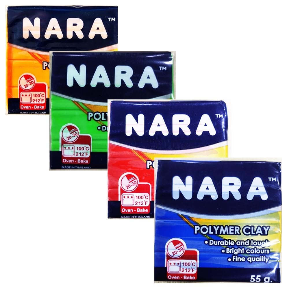 Artline Nara Combo Pack of Polymer Clay of 55 Grams in Colours of Dark Blue, Primary Red, Neon Green, Neon Orange | Ideal for Homemade Creations